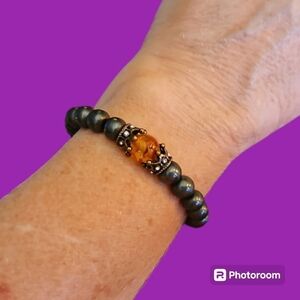 3/$30 Hematite Crown Beaded Stretch Bracelet